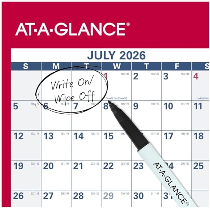 2026-2027 AT-A-GLANCE 48" x 32" Academic Yearly Wet-Erase Wall Calendar, Reversible, White/Red (PM36AP-28-27)