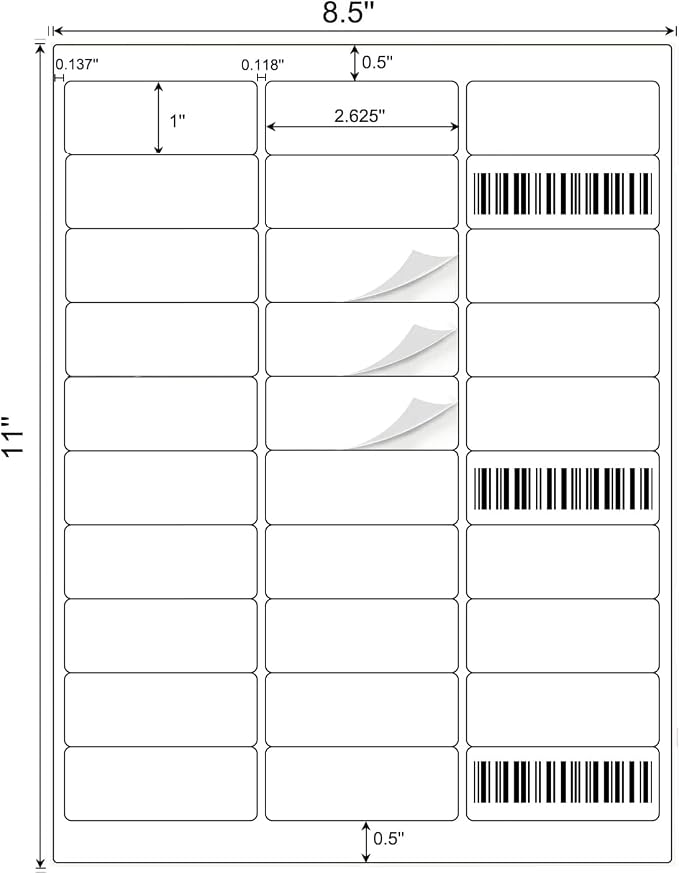 1" x 2-5/8" Shipping Address Labels 1500 Label Stickers Paper for Laser/Inkjet Printer 30 per Page Printable Mailing Labels - Matte, 50 Sheets
