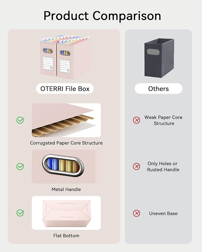Oterri File Organizer Box, Portable Collapsible Cardboard File Folder Organizer with Handle for Letter Size Hanging Files, Document Storage Box for Home Office & Classroom (8 Packs,Colorful)