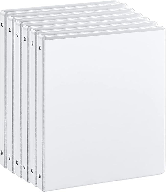 SUIN 1/2-Inch 3 Ring Binders with 2 Interior Pockets, Basic 0.5'' Binders Holds 100 Sheets Letter Size, Office School Home, 6 Pack