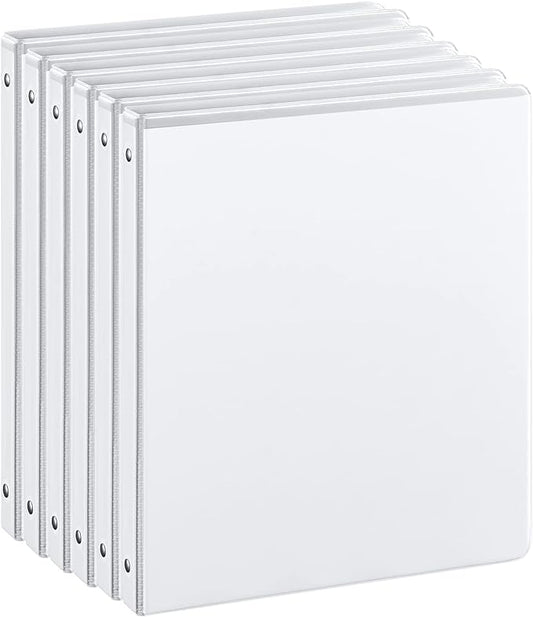 SUIN 1/2-Inch 3 Ring Binders with 2 Interior Pockets, Basic 0.5'' Binders Holds 100 Sheets Letter Size, Office School Home, 6 Pack