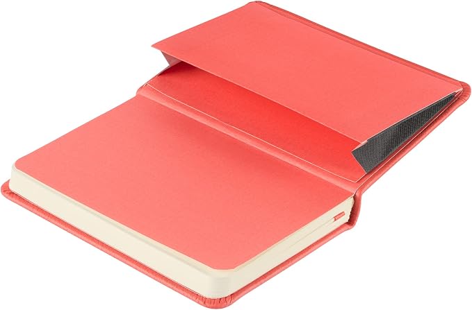 Leather Pocket Notebook, Writing Journal, Full-Grain Leather, Narrow Ruled Paper, Notebooks for Work & School, Coral Red (5.7" x 3.8”)