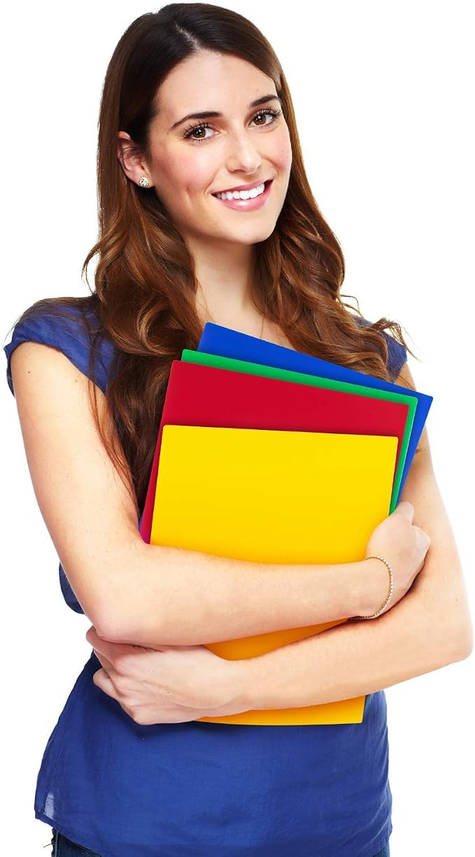 Dunwell Plastic 2-Pocket Folders (6 Pack, Assorted Colors), 8.5x11 Document Folders for School and Office, Heavy Duty Poly, Long Lasting, Includes Labels