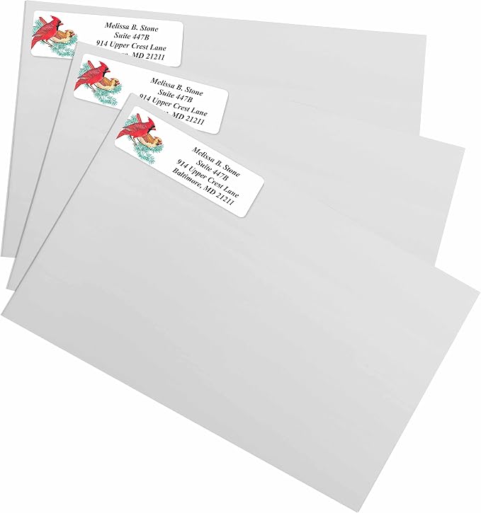 Cardinals on a Twig Designer Rolled Address Labels with Elegant Plastic Dispenser