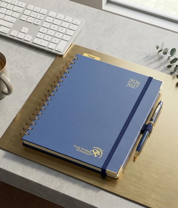 POPRUN 2026-2027 Weekly Planner 10" x 8"Weekly and Monthly Planner Calendar | Jul 2026 - Jun 2027，Daily Agenda Book & Appointment Book with Hourly Schedule, Tabs, Hardcover - Navy Blue