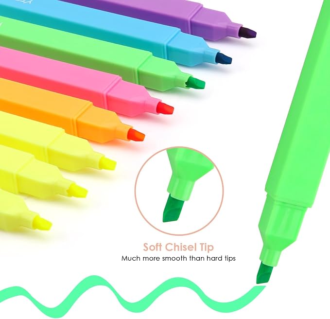 YISAN Highlighters Assorted Colors | Soft Tip, No Bleed, Journal Pens, 70955