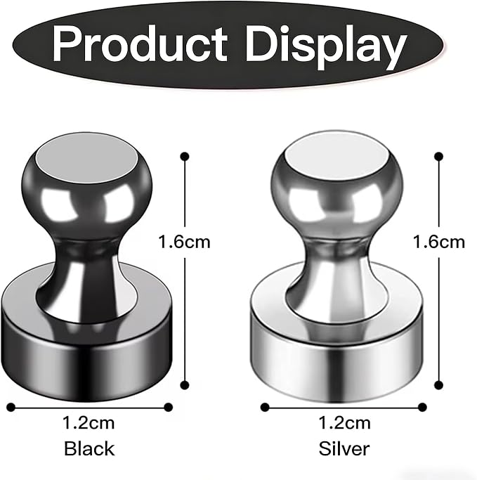 Strong Fridge Magnets, 10 Pcs, 12 x 16mm, Black, Heavy Duty Magnetic Push Pins for Refrigerator, Whiteboard, Office, Classroom, Kitchen & Locker Decor