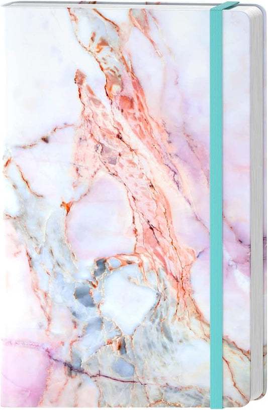 Lined Journal Notebook, Marble Hardcover, Medium 5.7 x 8.4 in, 160 Pages Thick Paper, Cute Aesthetic A5 College Ruled Notebook for Journaling Writing Work Office School Men Women, Pink Ink