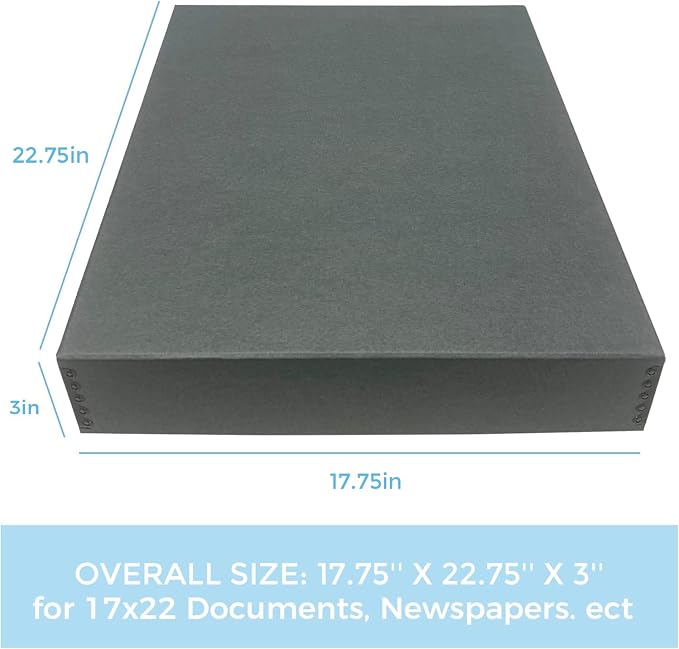 Lineco Museum Archival Storage Box, Drop Front, 17.75x22.75x3 in, Gray | Acid-Free with Metal Edge, Preserves Picture Longevity, Organize Photos, Newspapers, Prints, Documents, Crafts, DIY