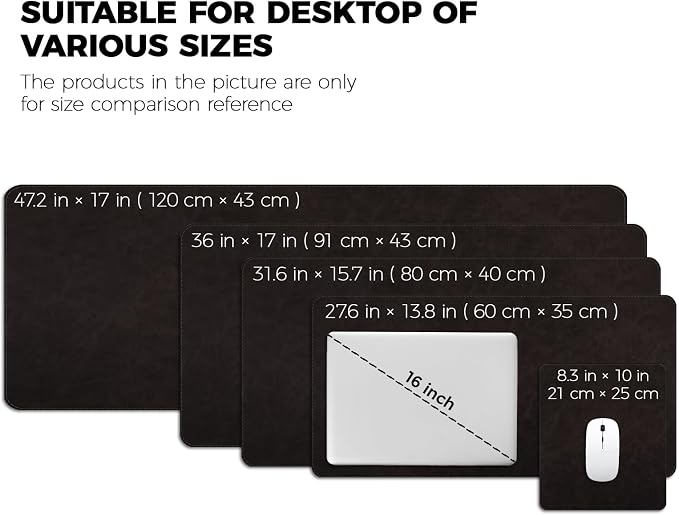 CHEERYGOO Faux Leather Desk Mat - Waterproof Mouse Pad, Non-Slip PU Leather Blotter, Writing Surface for Office and Home 47"x17" XXL Black