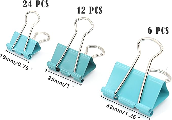 Binder Clips Paper Clamps, Assorted Sizes Set (Small, Medium, Large) for Office School and Home Supplies (Green)