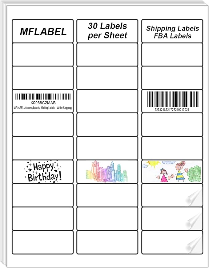 MFLABEL 1" x 2-5/8" Address Labels for Laser & Inkjet Printers 15,00 White Shipping Stickers(50Sheets,30/Sheet)+48 Free Fragile Stickers | Easy to Peel,Mailing Labels for Packages, Shipping
