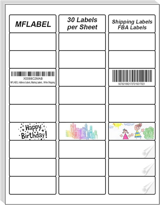 MFLABEL 1" x 2-5/8" Address Labels for Laser & Inkjet Printers 15,00 White Shipping Stickers(50Sheets,30/Sheet)+48 Free Fragile Stickers | Easy to Peel,Mailing Labels for Packages, Shipping