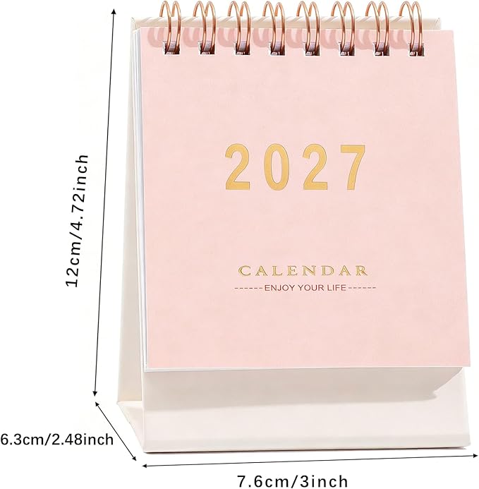 Mini Desk Calendar 2026-2027 - Runs From July 2026 until Dec 2027 Monthy Small Desktop Calendar 250 GSM Thick Paper Twin-Wire Binding for Home or Office (Pink)