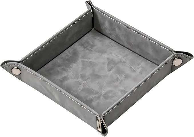 Valet Tray Desktop Storage Organizer – Vegan Leather Catchall Bedside Vanity Tray Nightstand Caddy Holder for Remote Controller, Watch, Keys, Phone, Wallet, Coin, Jewelry, Stone Gray