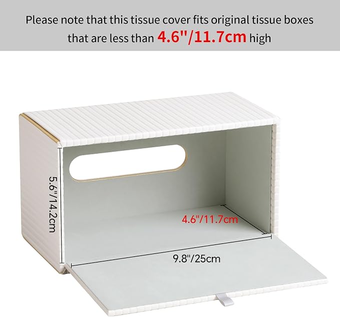 Extra Large Rectangle PU Leather Tissue Box Cover with Magnetic Closure, Decorative Tissue Holder & Storage Container for Bedroom, Living Room, Dining Room, Bathroom, Countertop, Desk & Office (White)