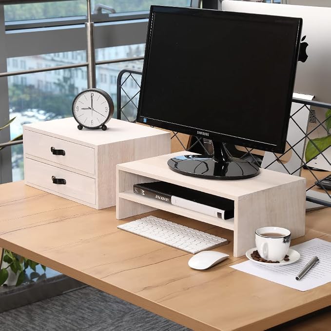 DDYURI Desk Organizer Drawers for Office Supplies Kitchen Storage - Wood Makeup Organizer Box/Countertop Drawers Chest for Dresser Wooden Cabinet Printer Stand Machine Shelf White (FAX2C-WH）