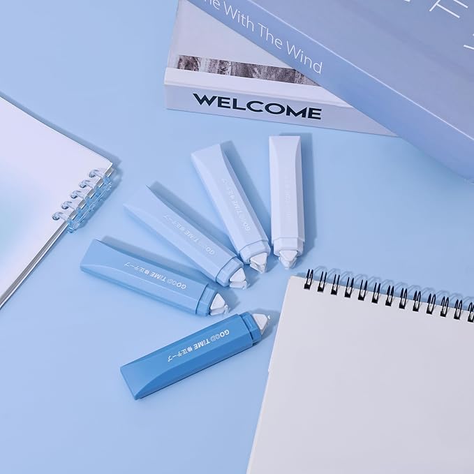 Temiary 5Pcs Beige Correction Tape, Cream Core Pull Out White Tape, Blue | 0.19 In × 19.6 Ft, Smooth Aesthetic Applicator for Wrong Writing School Office Supplies