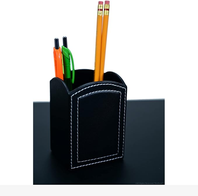 This Desk by Dacasso PU Leather Desk Set - Luxury Leather Desk Pad & Desk Organization Essentials - Office Organization & Executive Office Desk Decor - (Black, 5 Piece)
