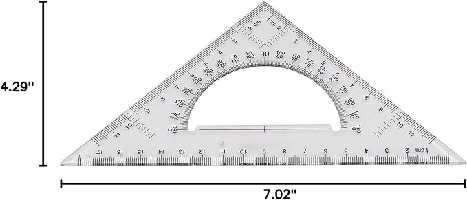 Pack of 2 Transparent Triangle Plastic Ruler Scale Set Square:30/60 Degree & 45/90 Degree Angle Acrylic Architectural Drawing Drafting Tool School Classroom Kids Triangular Rulers