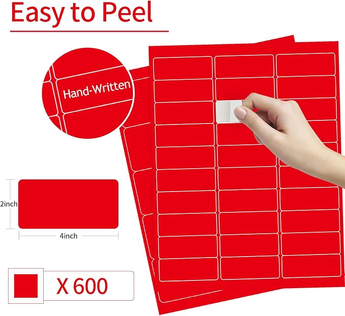 Shipping Labels Stickers, 2"×4" Printable Mailing Label for Laser/Inkjet Printing- Matte Red, Permanent Adhesive Labels Stickers