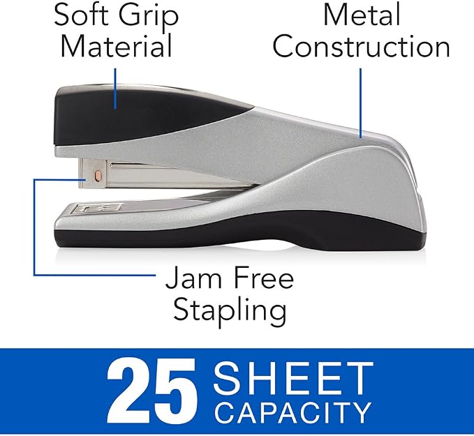 Swingline Stapler, 25 Sheet Capacity, Optima Grip, Jam Free, Compact, Ergonomic Cushion Grip, Metal, Silver (S7087816B) (Pack of 6)