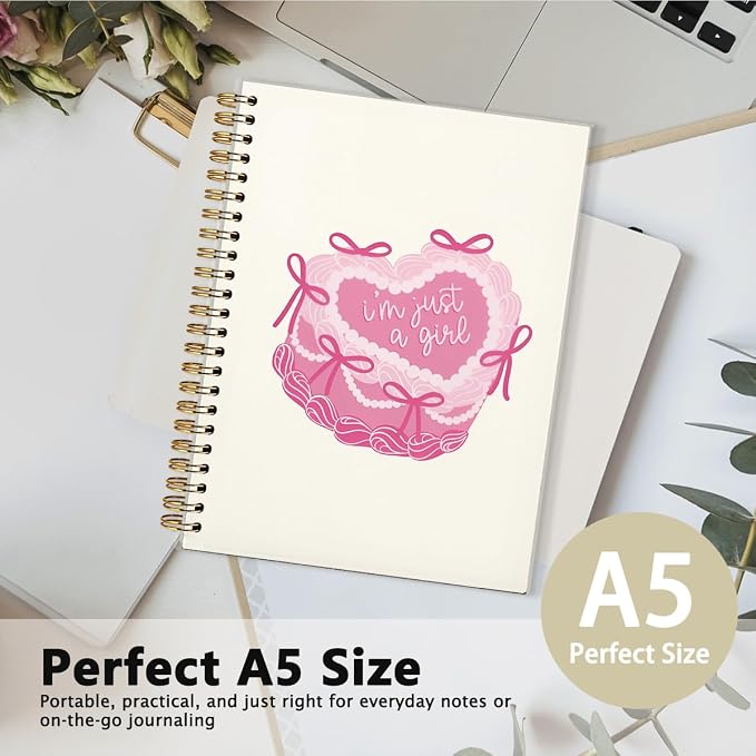 Pink Coquette Journal Notebook, Preppy Pink Aesthetic Notebook Journal for Women, Pink Office Supplies, I'm Just a Girl Cute Notebook, 5.5x8.3 Inch