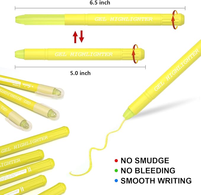 feela 24 Pack Yellow Gel Bible Highlighters Markers Pens Journaling Supplies, No Bleed Through For Highlighting Journal School Office