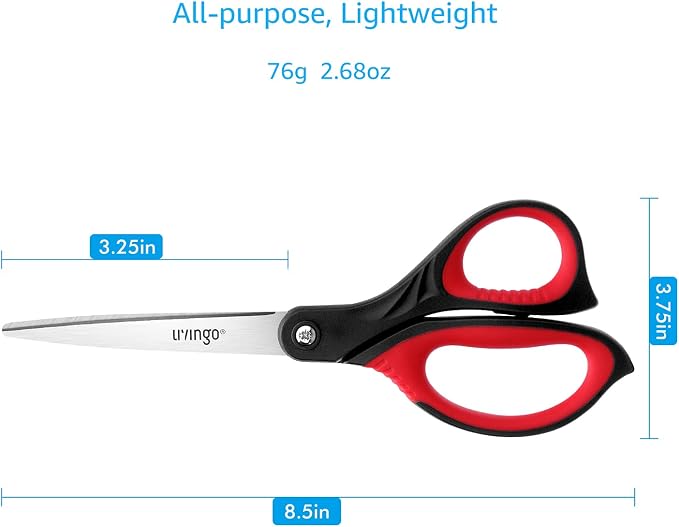 LIVINGO 3 Pack 8.5" Sharp Scissors All Purpose | Professional Ergonomic Comfort Grip Stainless Steel Shears for Office School Home DIY Cutting General Use