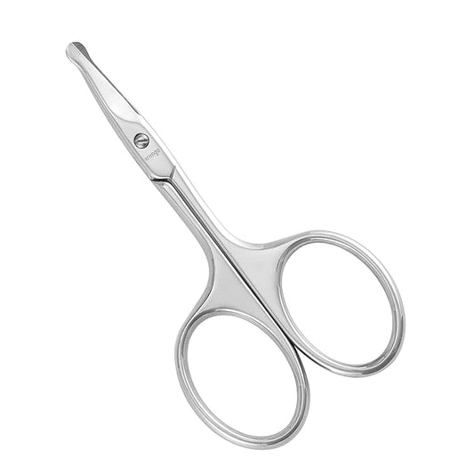 LIVINGO 3.75" Rounded Tip Nose Scissors Stainless Steel Safety Blade | Curved Small Blade, Precision Grooming Tool, Nose Hair Facial Hair Eyebrow Cuticle Care