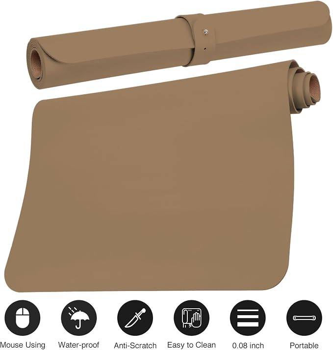 Boutilon Leather Desk Pad Protector,Non-Slip Mouse Pad,Laptop Desk Pad,Office Mouse Mat,Waterproof Leather Desk Blotter,Desk Writing Pad for Office and Home (S-Dark Apricot,24"x 14")