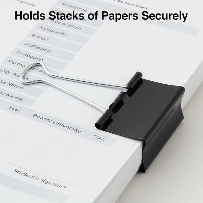 Staples Binder Clips, Large Size, 1" Capacity, Black, 12 Pack – Strong Hold Clips for Office Filing & Paper Bundles