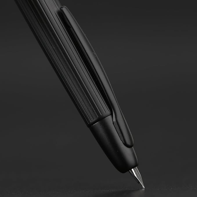 erofa Majohn A1 Retractable Fountain Pen Extra Fine Nib with Box, Black Stripe Press Ink Pen with Converter for Writing (With Clip Version)