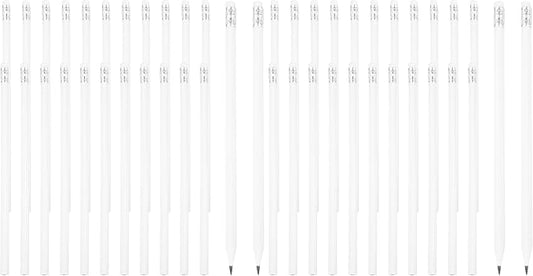 PATIKIL Round Pencils, 24 Pcs Triangle HB Graphite Pencil Wooden Pencils with Eraser for Classroom Office Writing Drawing Supplies, White (Pack of 2)