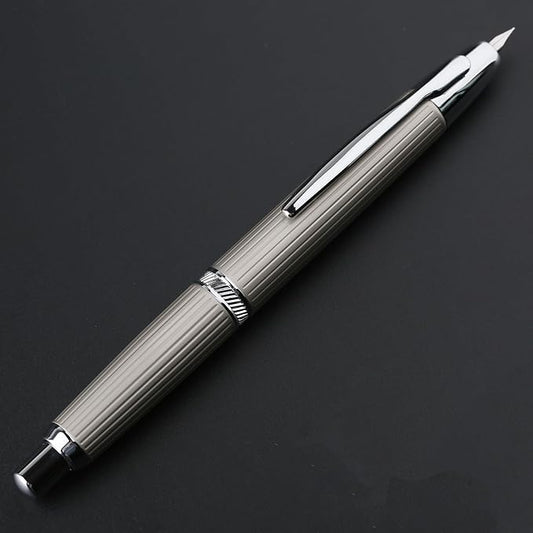 erofa Majohn A1 Retractable Fountain Pen with Box, Press Extra Fine Nib Metal White Stripe Ink Pen with Converter Writing Set (With Clip Version)