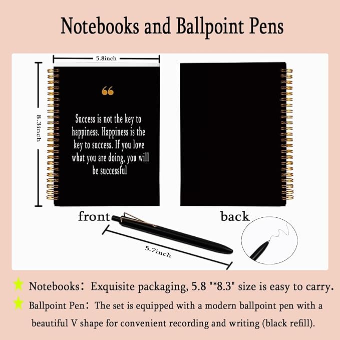 Success & Happiness Inspirational Notebook with Pen Set, A5 Spiral Journal, Motivational Quotes Office Supplies, Appreciation Gift for Teachers, Colleagues, New Job, 80 Sheets College Ruled