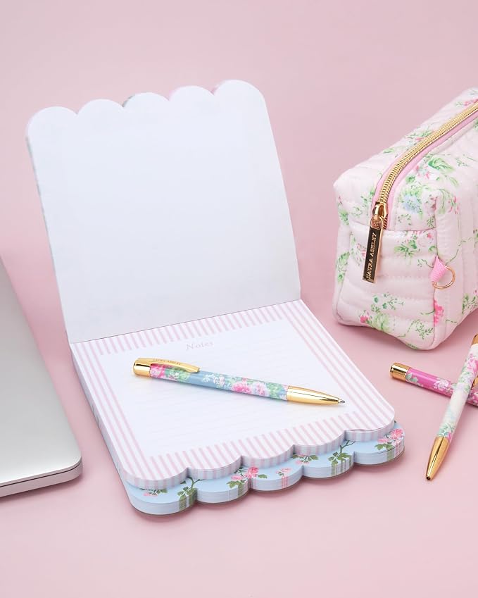Laura Ashley Layered Notepad - 6.5 x 7.5 Inch 3-in-1 Color Writing Pad with 150 Lined Tear-Off Sheets with Sturdy Backboard for Home, Grocery & Office, Size 7X8, Rosevine Pink
