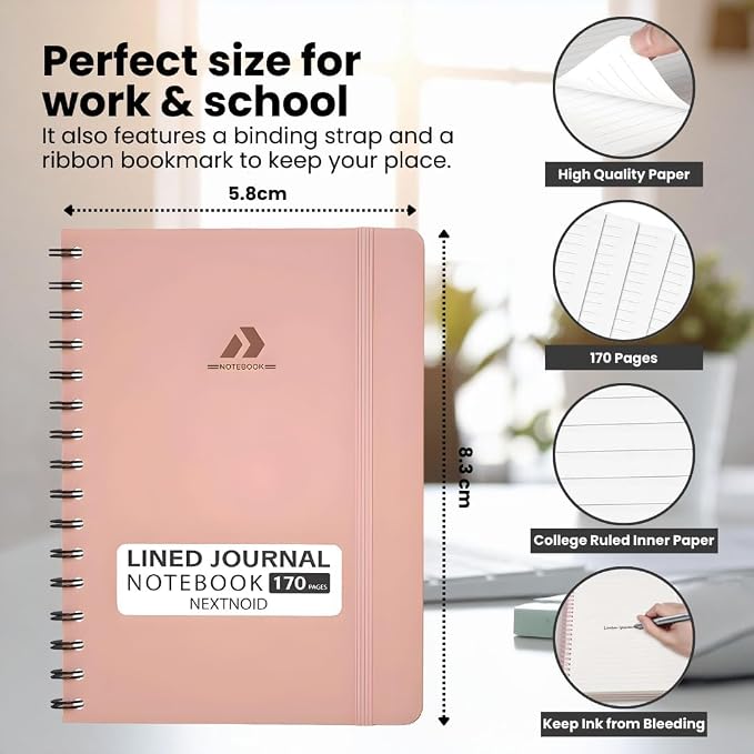 Nextnoid A5 Lined Spiral Notebook - 170 Pages, College Ruled, Muted Aqua | Hardcover Notebook for Everyday Writing, A5 Size (5.8" x 8.3") Journal for Work and School, Daily Journaling and Notetaking