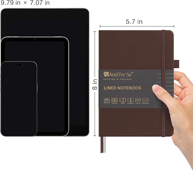 &And Per Se Lined Journal Notebook, 160 Pages, A5 5.7 x 8 inches College Ruled Thick Paper Notebook Journals for Writing, Hardcover Notebooks for Women Men Office School (1 Pack, Chocolate)