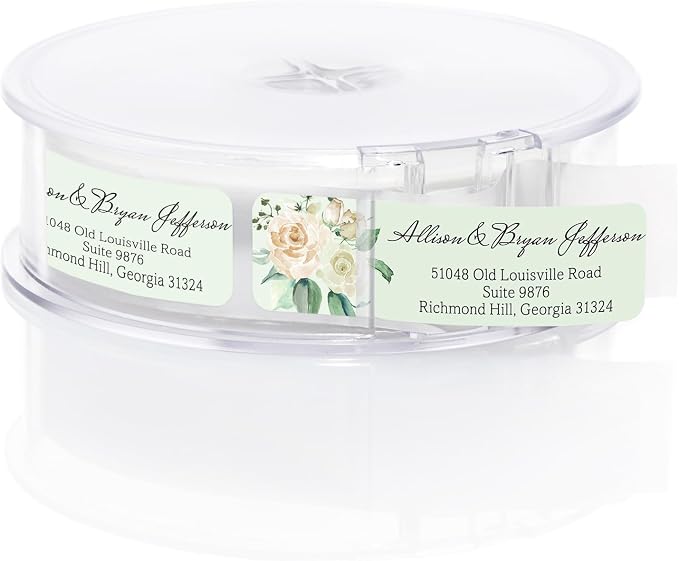 Green Watercolor Floral Rolled Address Labels / 500 Personalized Return Address Labels/Designer Address Stickers in Elegant Plastic Dispenser
