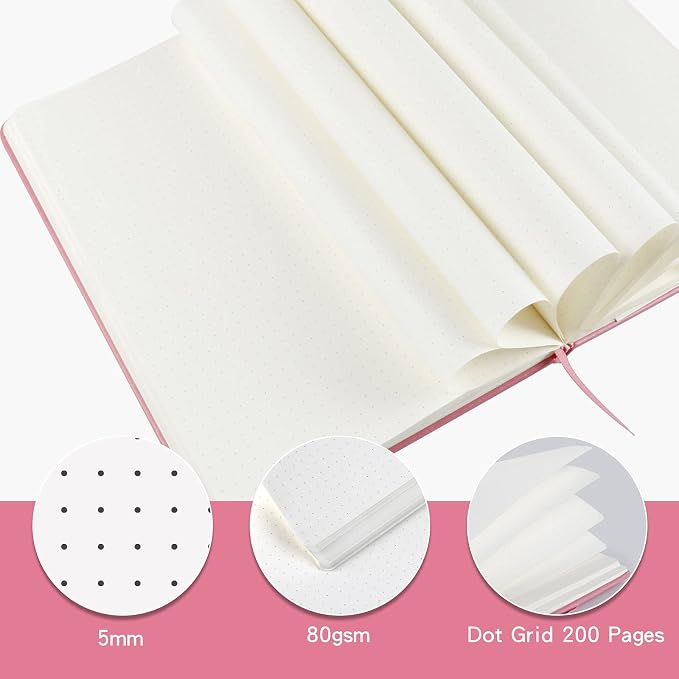 Journal notebook (A5-Dotted, Pink Color),192 Pages, Medium 5.7X8.3 inches - 80 gsm Thick Paper, Hardcover