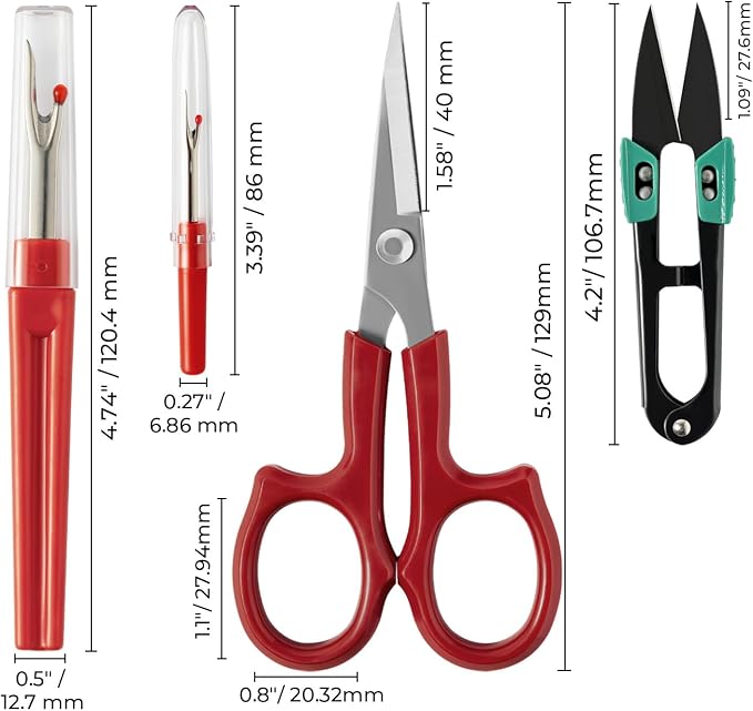 Thread Cutter Tool 5 Pcs - Sewing Accessories for Notions Quilting Crafts | 1 Pack 4.2” Thread Snips丨 1 Pack 5” Curved Embroidery Scissors丨 2 Large and 2 Small Seam Rippers