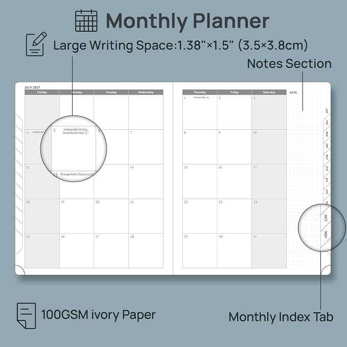 POPRUN 2027 Planner (Large 8.5"x 10.5"), Weekly and Monthly Planner | Daily Calendar Book Jan.2027 - Dec.2027, Appointment Book with Monthly Tabs, Leather Hardcover, Inner Pocket - Lavender