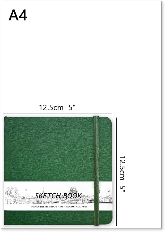 5" x 5" Hardcover Sketch Book,58 Sheets Small Mixed Media Pocket Sketch Pad | PU Cover,150 GSM Acid Free Artist Drawing Paper,Travel Journal Blank Notebook for Adults Sketching,Illustration.