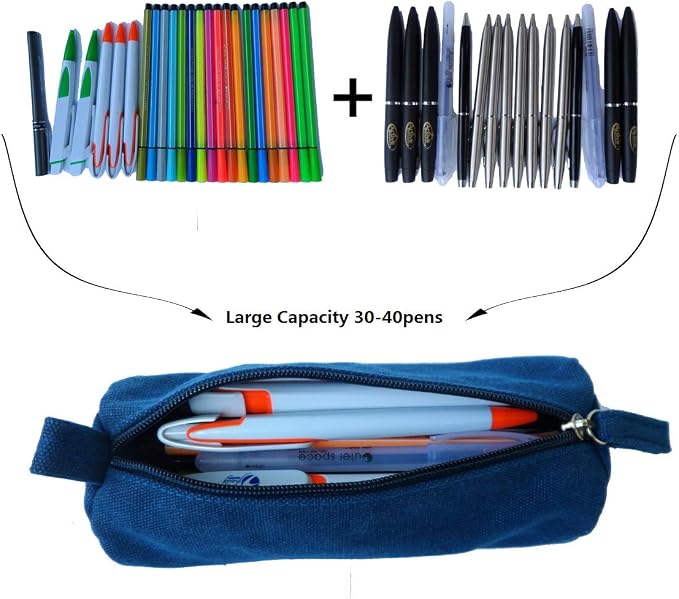 Heavy Canvas Stationery Portable Simple Pencil Bag and Practical Durable Compact Zipper Pencil Case 1 Pack Blue