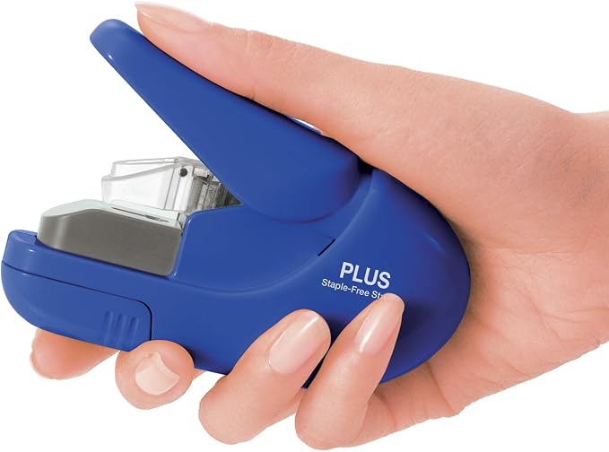 Plus Paper Clinch Compact Staple-Free Stapler, Heavy Duty, Navy Blue