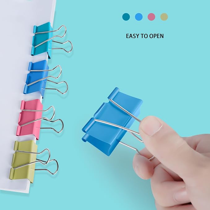 Ufmarine Extra Large Binder Clips 2 inch Length, (40 Pcs) Colorful Paper Clips Large for Office