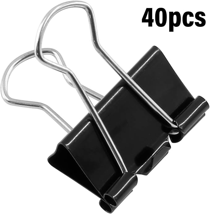 40 Pack 1.6" Black Binder Clips, 18mm Capacity Metal Office Clamps | Metal Paint-Plated, 41mm Wide 18mm Capacity, For Paper Document Photo Album School Office Home