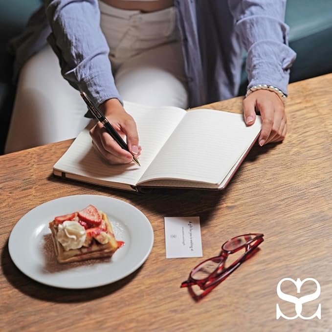 SETTINI® Vegan Leather Journal Gift Set with Pen 192 Pages, Flower | hardcover, luxury pen + unique pen holder, gift box, leather journal for women, A5, 192 pages