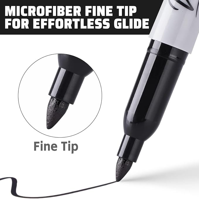 36 Pack Permanent Markers Fine Tip, Black Permanent Marker Pens for Office, School & Home, Waterproof, Smear-Proof, Quick-Drying